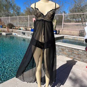 Full length sheer chemise with matching bottoms